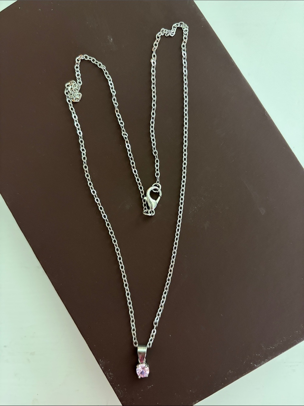 Silver Necklace with Pink Gemstone Pendant - Women Jewelry